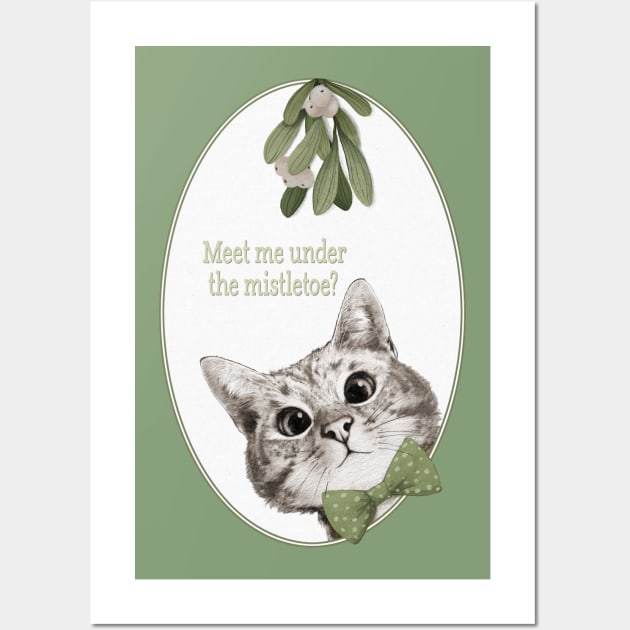 Meet Me Under The Mistletoe Sneaky Cat Wall Art by LauraGraves